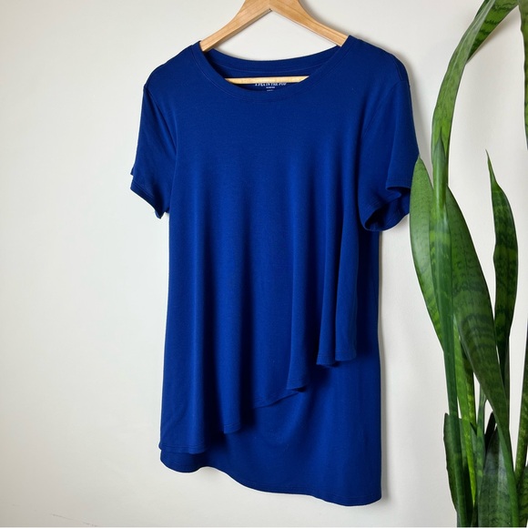 A Pea in a Pod Blue Super Soft Short Sleeve Layered Tulip Nursing Tee Shirt - M - Picture 5 of 9